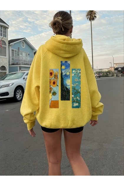 Unisex Paintings Colorful Custom Printed Cotton Oversize Hooded Sweatshirt