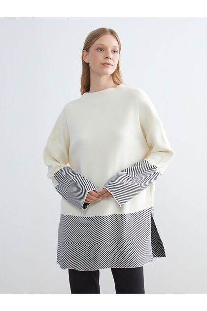 Peak New Season Boat Neck Patterned Women's Knitwear Tunic
