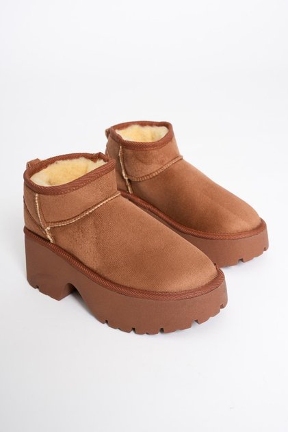 Women's Suede Boots Thick Heeled Tan Ria