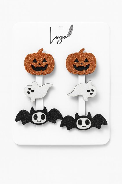 Colorful Pumpkin, Bat, Ghost Figure 6-Piece Halloween Clip Buckle Set