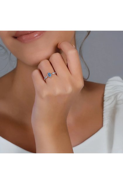 0,60 Karat Vintage Pırlanta Blue Topaz Yüzük
