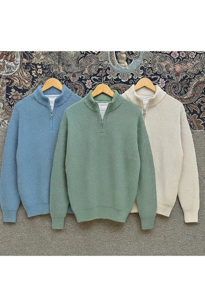 3-Piece Advantage Package Men's Ribbed Half-Zip Collar Detailed Knitwear Sweater