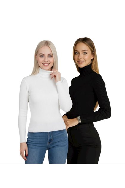 High Neck Long Sleeve Women's Bodysuit Sweater Set of 2 - Black and White Colors