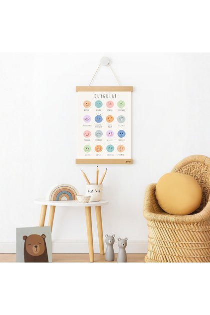 POOKİ PLAYROOM- Duygular Eğitici Öğretici Ahşap Manyetik Askılı Kanvas Poster