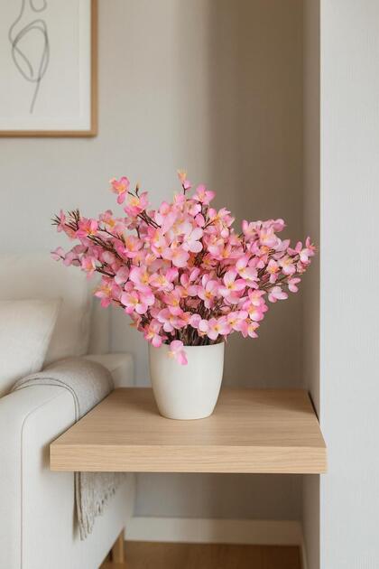 YAPAY ÇİÇEKÇİNİZ Dekoratif Saksıda Yoğun Yapraklı Yapay Sakura