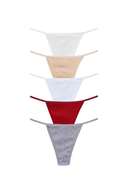 Kozabiat Dominant 5-Pack Cotton Drawstring Economic Everyday Panties-White/Skin/Ecru/Burgundy/Grey