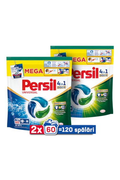 Pachet cu 2 x 4 în 1 Disci, Capsule universale de detergent pentru rufe, 120 de spălări