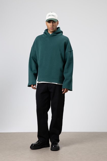 Basic Oversize Dikişsiz Kapüşonlu Sweatshirt Nefti