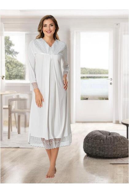 Women's Ecru Skirts Lace Long Sleeve Maternity Nightgown