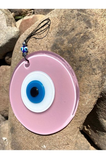 12 Cm Pembe Renkli Cam Nazar Boncuğu El Yapımı Duvar Dekoru .1 Adet.