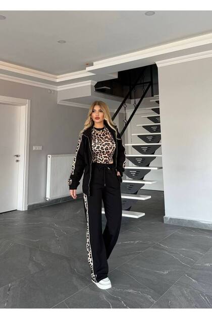 New Season Triple Leopard Print Inner Blouse Detailed Set