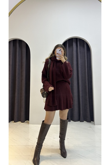 Knitwear Sweater Skirt Scarf Set