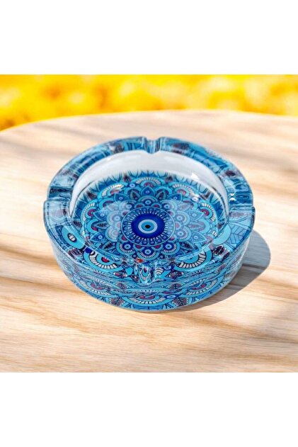 ella'nın çarşısı 10 Cm Nazar Boncuğu Desenli Cam Sigara Küllük .1