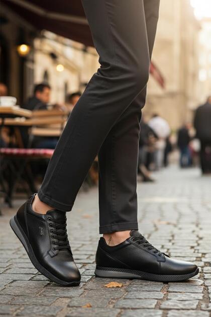 3235 Genuine Leather Black Floter Men's Casual Shoes