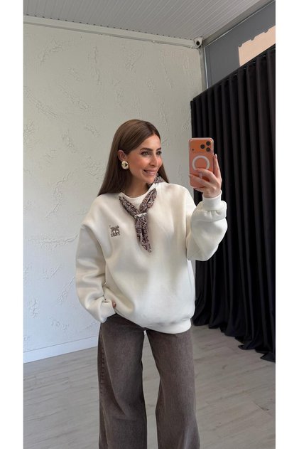 Wildlife Fularlı Sweatshirt Ekru