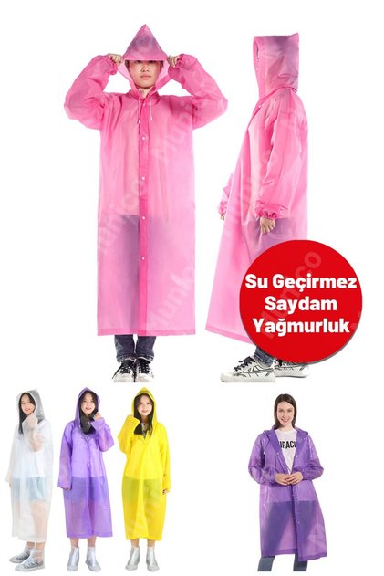 Kalın Naylon Yağmurluk Su Geçirmez & Kapüşonlu Çıtçıtlı & Hafif ve Katlanabilir Açık Hava