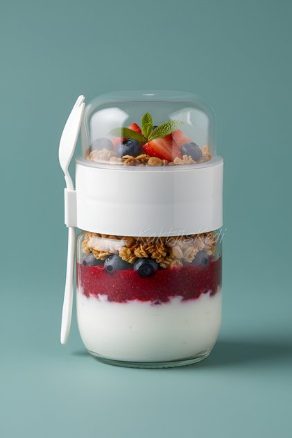 Glass Fruit Yogurt Muesli Container with Spoon and Fork - Food Transport and Storage Container - Meal Cup 625 ml