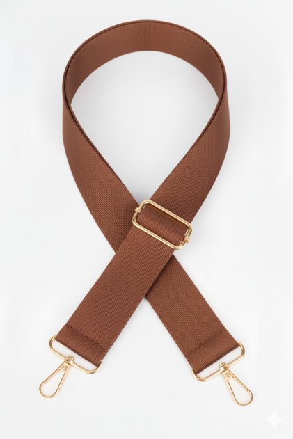 Tan Polyester Column Adjustable Bag Handle - (125 cm) Gold Metal Accessory (4cm)
