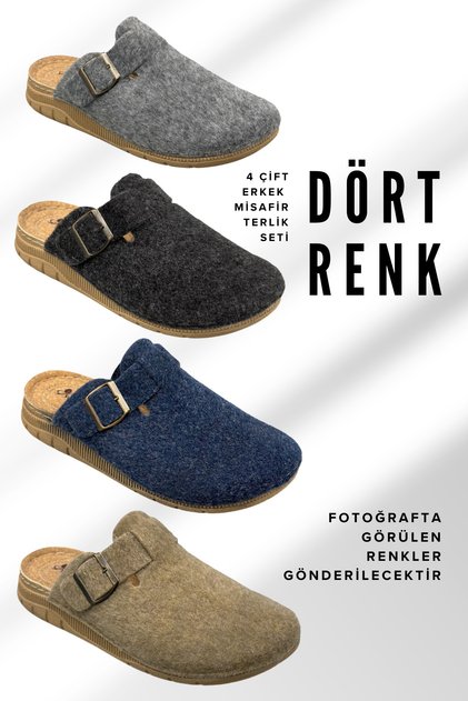 Erkek Terlik Seti - 4'lü Dörtlü Erkek Trelik Misafir Terlik Seti