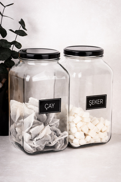 Set of 2 3 Liter Jars Tea Sugar Labeled 3000 ml Glass Jar Set with Metal Lid