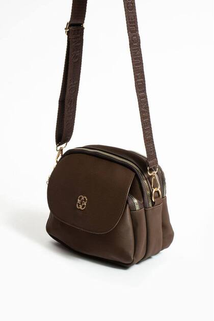 Canvas Column-Strap Multi-Compartment Shoulder and Crossbody Bag