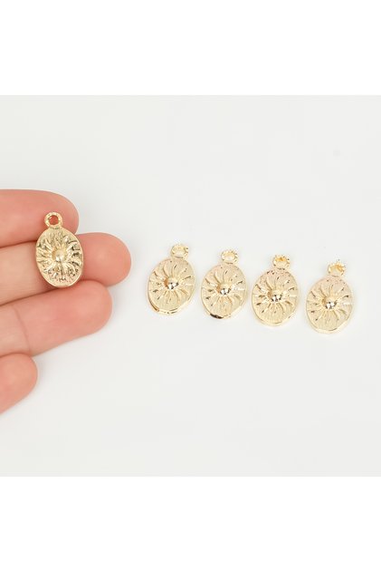 1 Adet - 20 mm Güneş Desen Metal Uç, Takı İçin Charm Uç, Altın Kaplama 1.Kalite Kararmaz