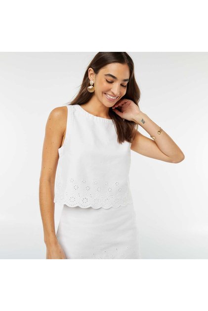 Sleeveless denim top WHITE