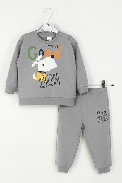 Mojo Baby Boy 1-4 Years Old Patterned Double Tracksuit Set Gray