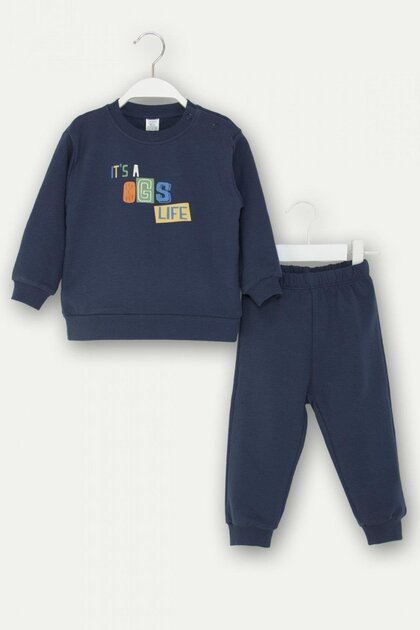 Mojo Baby Boy 1-4 Years Old Patterned Double Tracksuit Set Navy Blue
