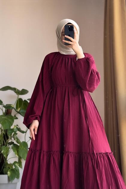 Pamuklu Elbise-Bordo
