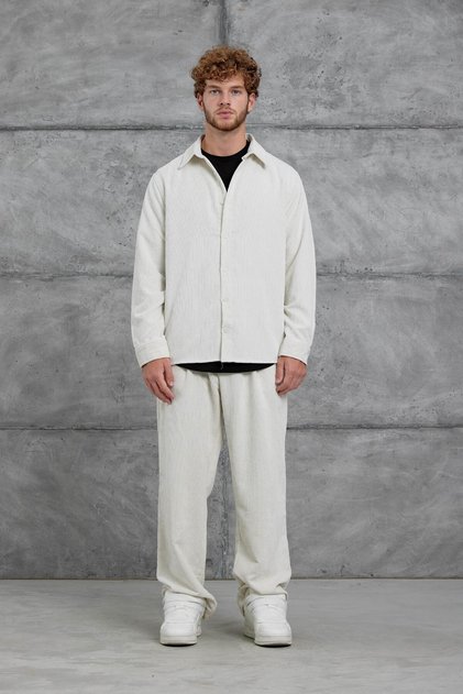 Men's Shirt 251 Velvet and Pantalon Ecru White Oversize Loose Fit