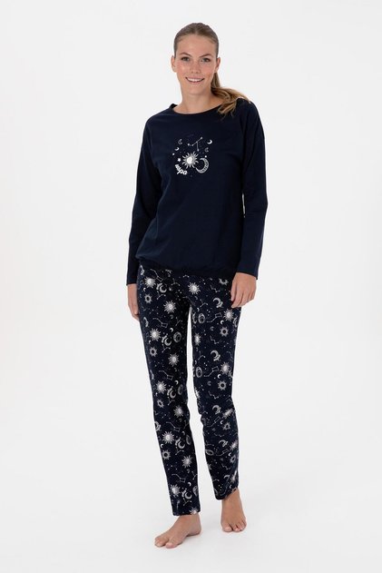 Crew Neck Long Sleeve Pajama Set Relaxed Fit S26155