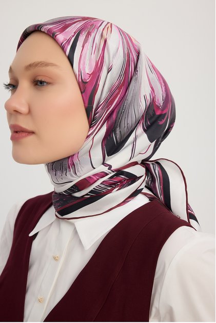 Golden Lily - Burgundy - 100% Silk Twill Scarf - 90X90 cm