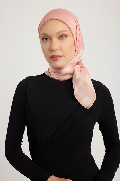 Rhythmic Geometry - Powder - Aurora Patterned Janjan Scarf - 90X90 cm