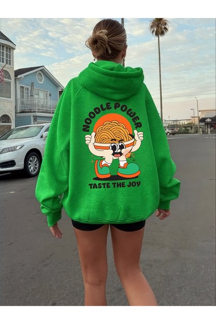 Unisex Noodle Power Colorful Custom Printed Cotton Oversize Hooded Sweatshirt