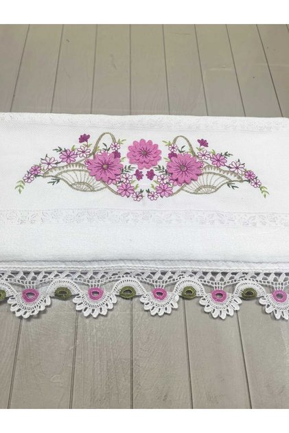 Handmade, Handcrafted Guipure Embroidered Towel 50X90 Premium Cotton 240Gr