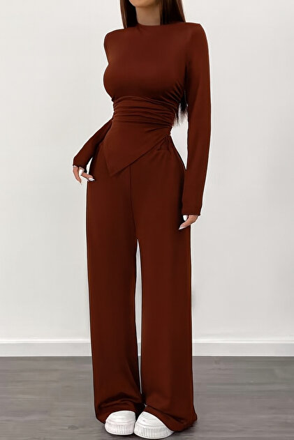 Asimetrična bluza sa dugim rukavima i pantalone, dvodelni set