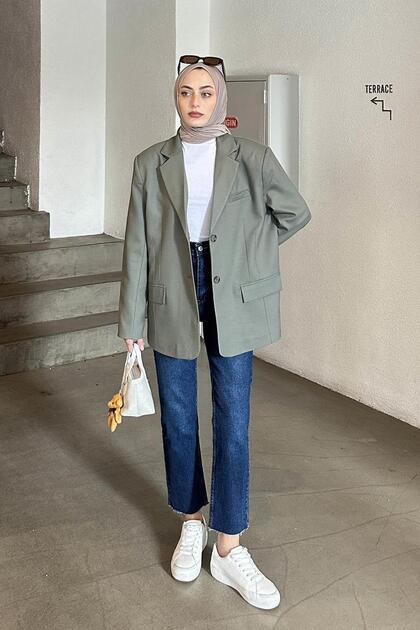 Kapak Cep Blazer Jacket Khaki