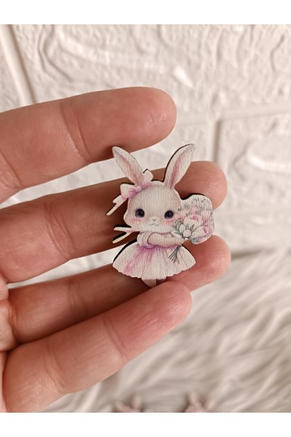 25 adet çiçek tutan pembeli tavşan 4 cm figür süslemelere uygun