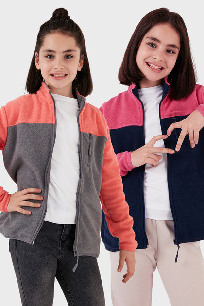 Soft Textured Zippered Color Block Stand Collar with Pockets Pack of 2 Fleece Children's Polar 5905001S2