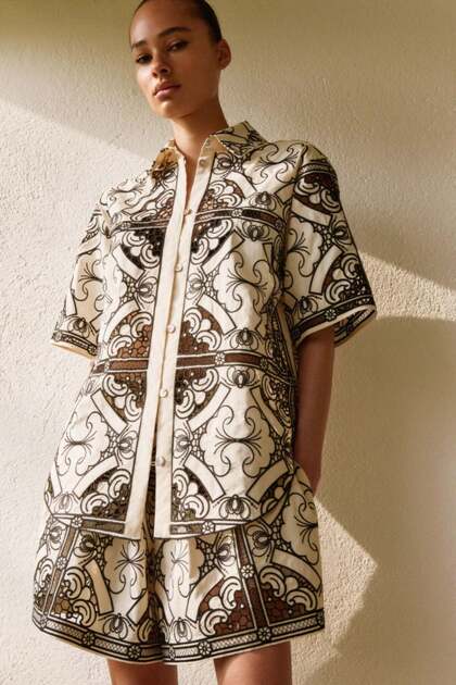 Embroidered paper bag shorts