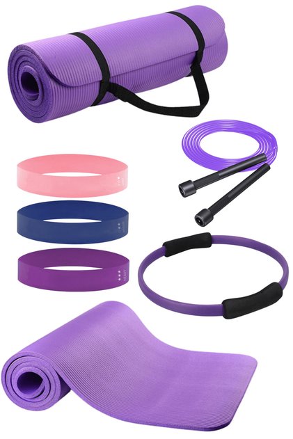 10mm Pilates Mat, Pilates Hoop Pilates Set for Strength and Balance, Aerobic Band, Jump Rope