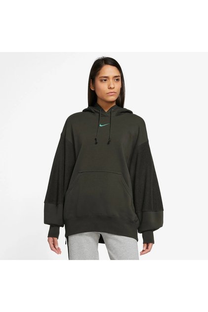 Sportswear Everyday Modern Fleece Kadın Yeşil Günlük Sweatshirt Oversize Kesim