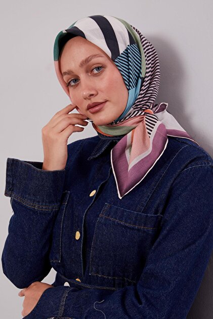 Lilac Geometric Pattern Cotton Scarf