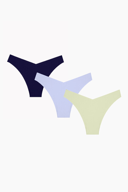 Light Khaki Blue Navy Blue 3-Piece Laser Non-Marking V Shape Brazilian Panties