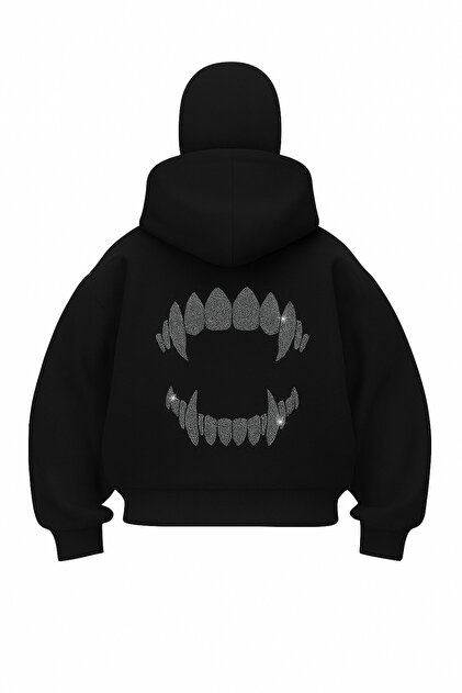 Gofeel Teeth Parıltılı Taş Baskılı Kar Maskeli Kapüşonlu Oversize