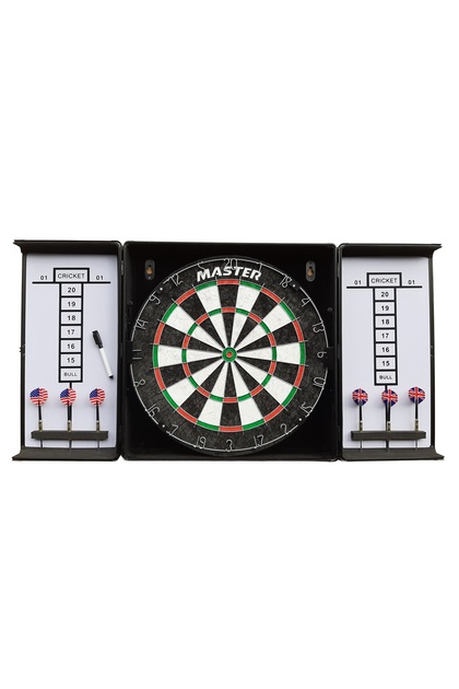 Dulap din aluminiu cu placă de darts MASTER și darts