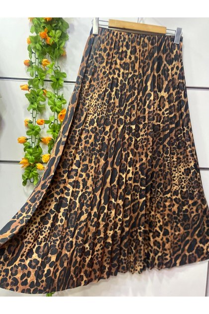 Leopard print Leather-Look pleated skirt