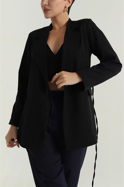 Women's Lined Padded Double-Breasted Collar Side-Tie Jacket 5711075