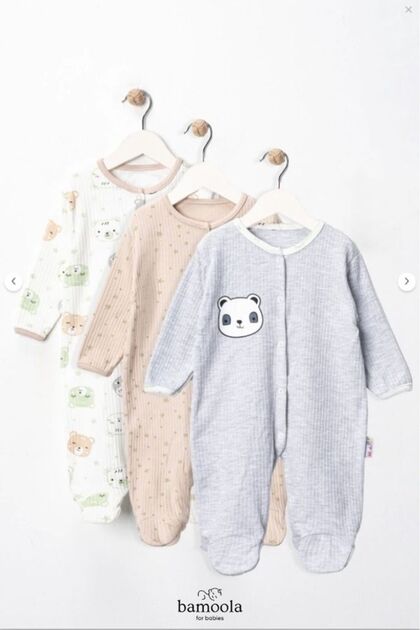 100% Cotton Panda Patterned 3-Piece Booties Romper (Boys - Girls - Newborn)